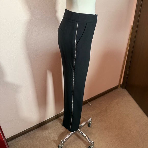 Trina Turk Lux Drape Black tuxedo Rhinestone Stipe Cigarette Pants size 4